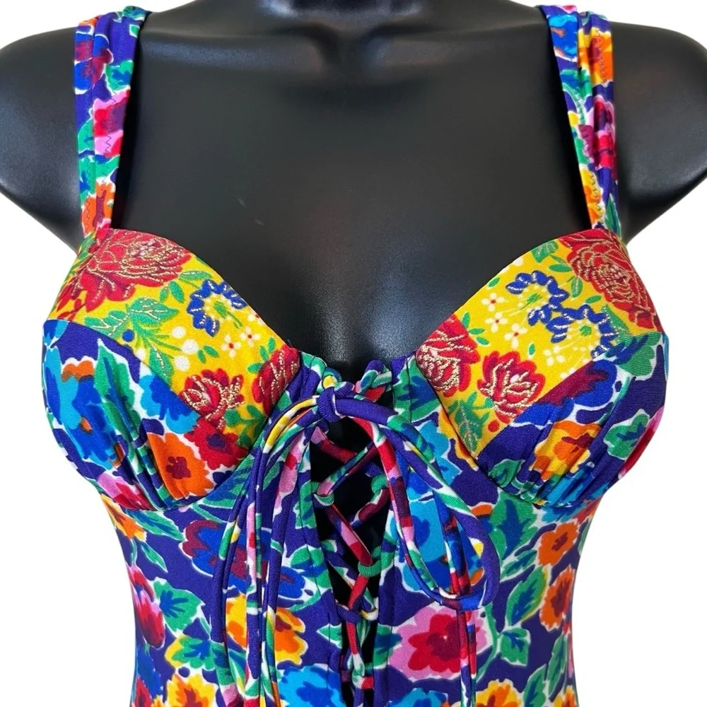 Gottex Sak’s Fifth Avenue Floral Corset Underwire Couture Designer Swimsuit